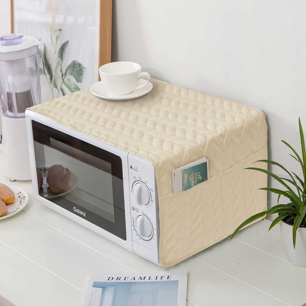 Microfiber Quilted Dust-Proof Microwave Oven Cover With Side Pockets eclassstore.pk