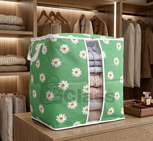 120 GSM Non Woven Storage Bag In Floral Print (Green) eclassstore.pk