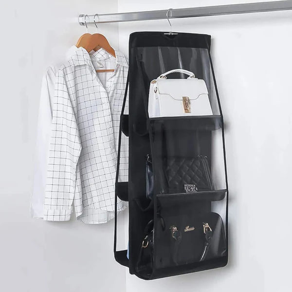 Non-Woven 6 Pockets Hand Bags Organizer / Dust-Proof Space Saving Bag Holder With Hanging Hook