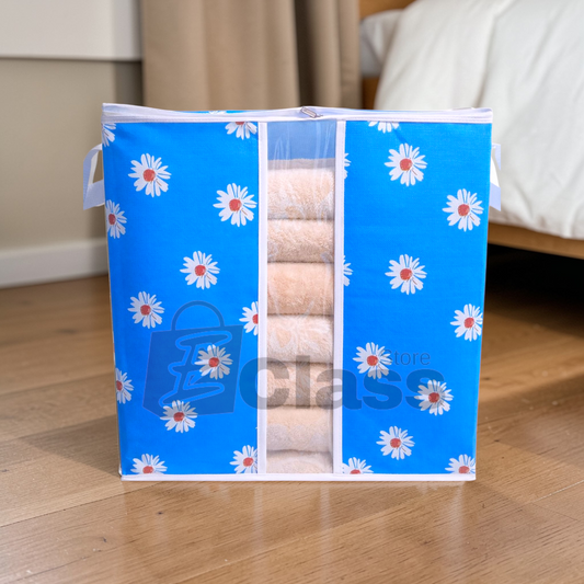 120 GSM Non Woven Storage Bag In Floral Print (Blue) eclassstore.pk