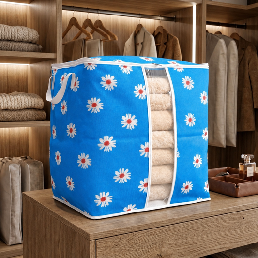 120 GSM Non Woven Storage Bag In Floral Print (Blue) eclassstore.pk