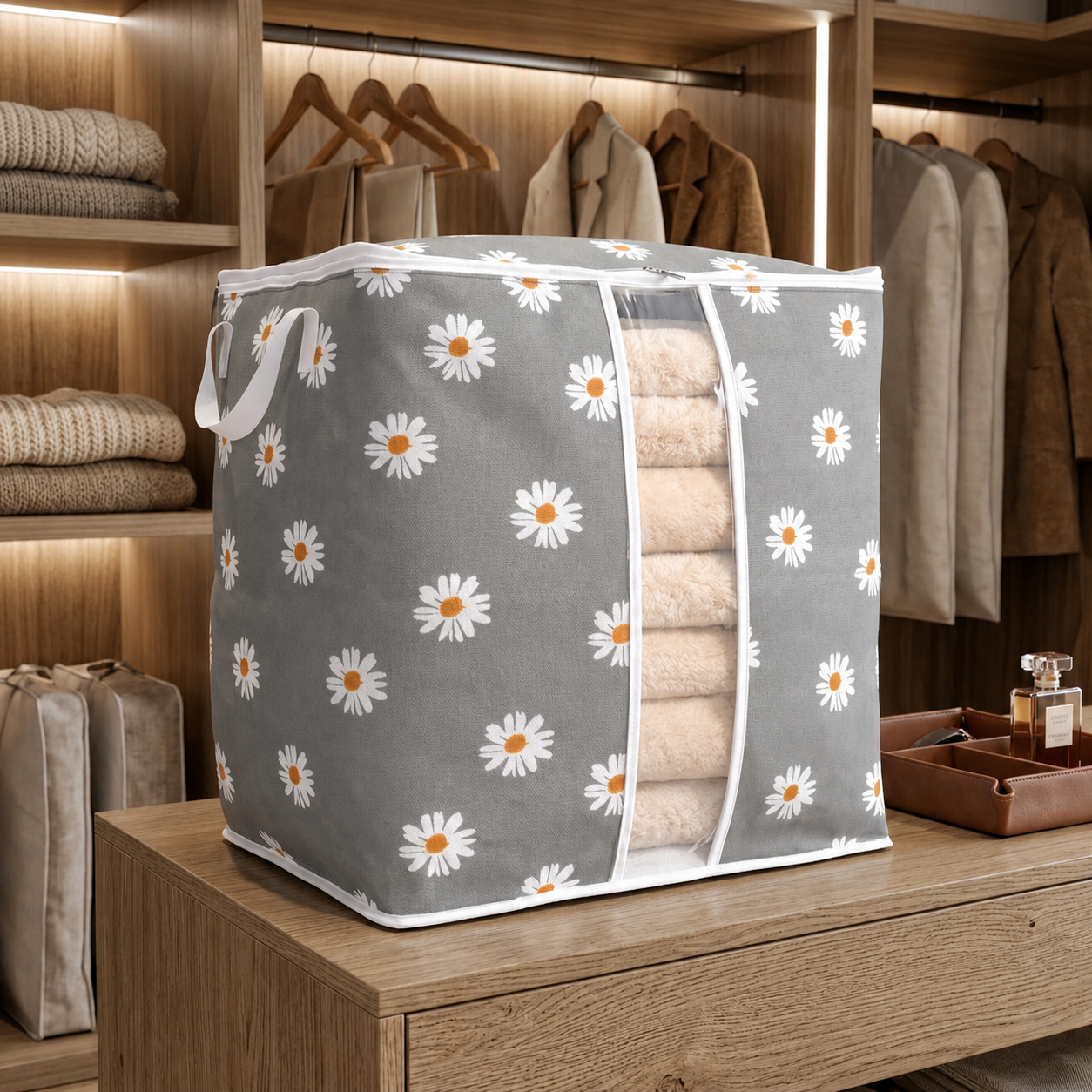 120 GSM Non Woven Storage Bag In Floral Print (Gray eclassstore.pk