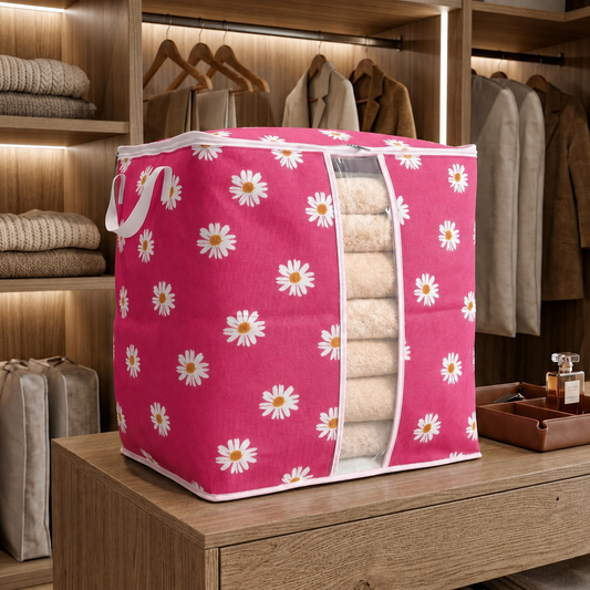 120 GSM Non Woven Storage Bag In Floral Print (Pink) eclassstore.pk