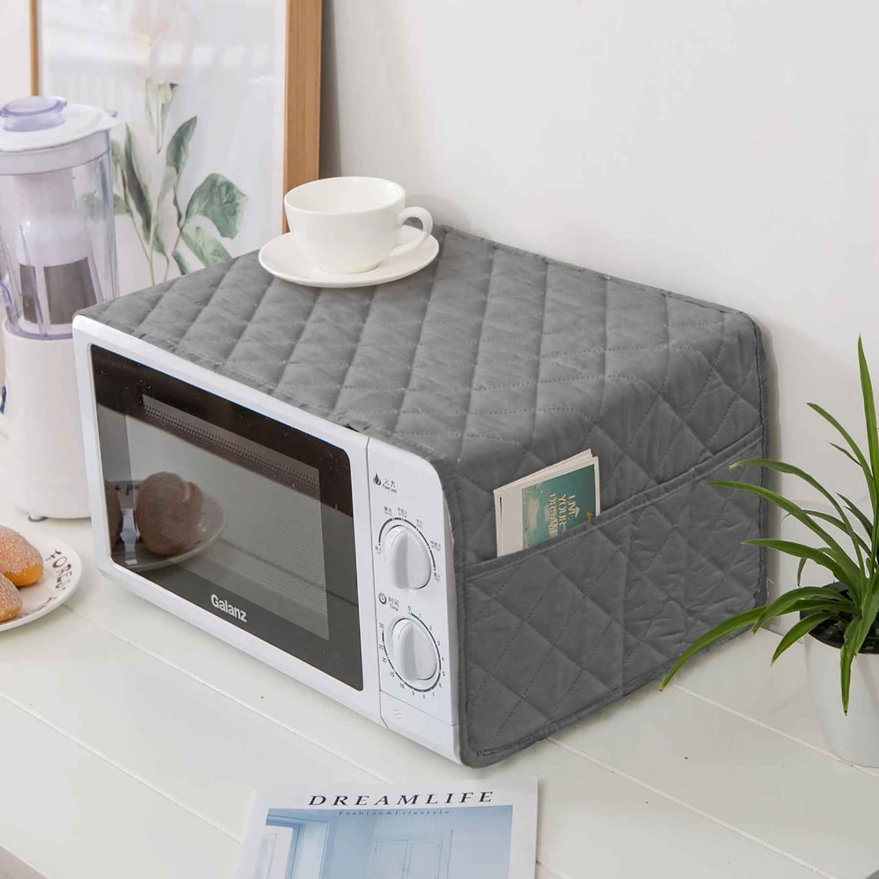 Microfiber Quilted Dust-Proof Microwave Oven Cover With Side Pockets eclassstore.pk